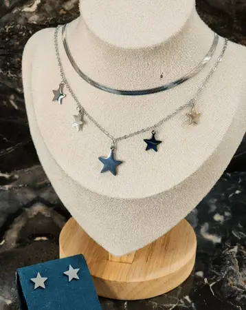 Conjunto Aro+Collar Estrella Plateada