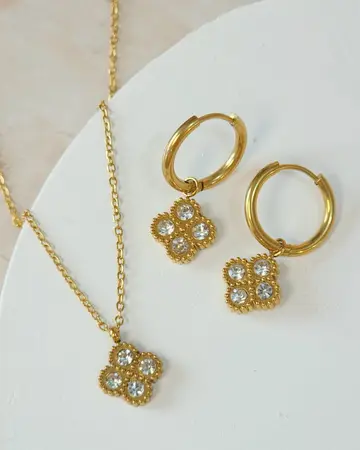 Conjunto Collar+Aro Trebol Blanco