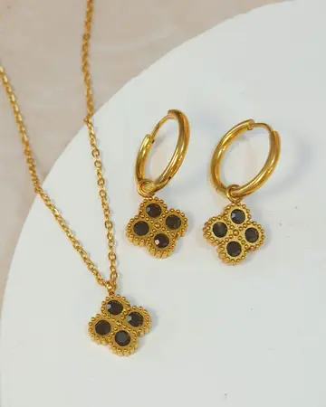 Conjunto Collar+Aro Trebol Negro