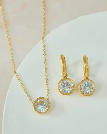 Conjunto Collar+Aro Circular Blanco