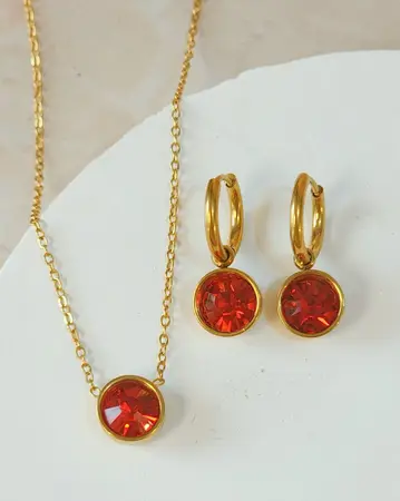 Conjunto Collar+Aro Circular Rojo